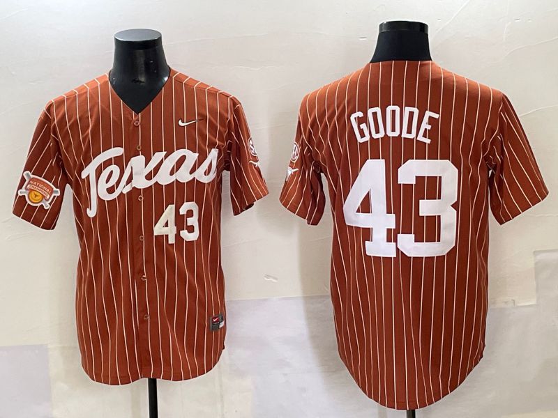 Men 2025 Texas Longhorns #43 Goode Brown stripe Joint Name Nike NCAA Jersey style 6->youth mlb jersey->Youth Jersey